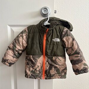 The North Face Olive Green Kids' Fuzzy-Lined Jacket with Orange Zip